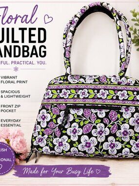 Vera Bradley Retired Plum Petals Bowler Handbag Quilted Floral Purple Shoulder